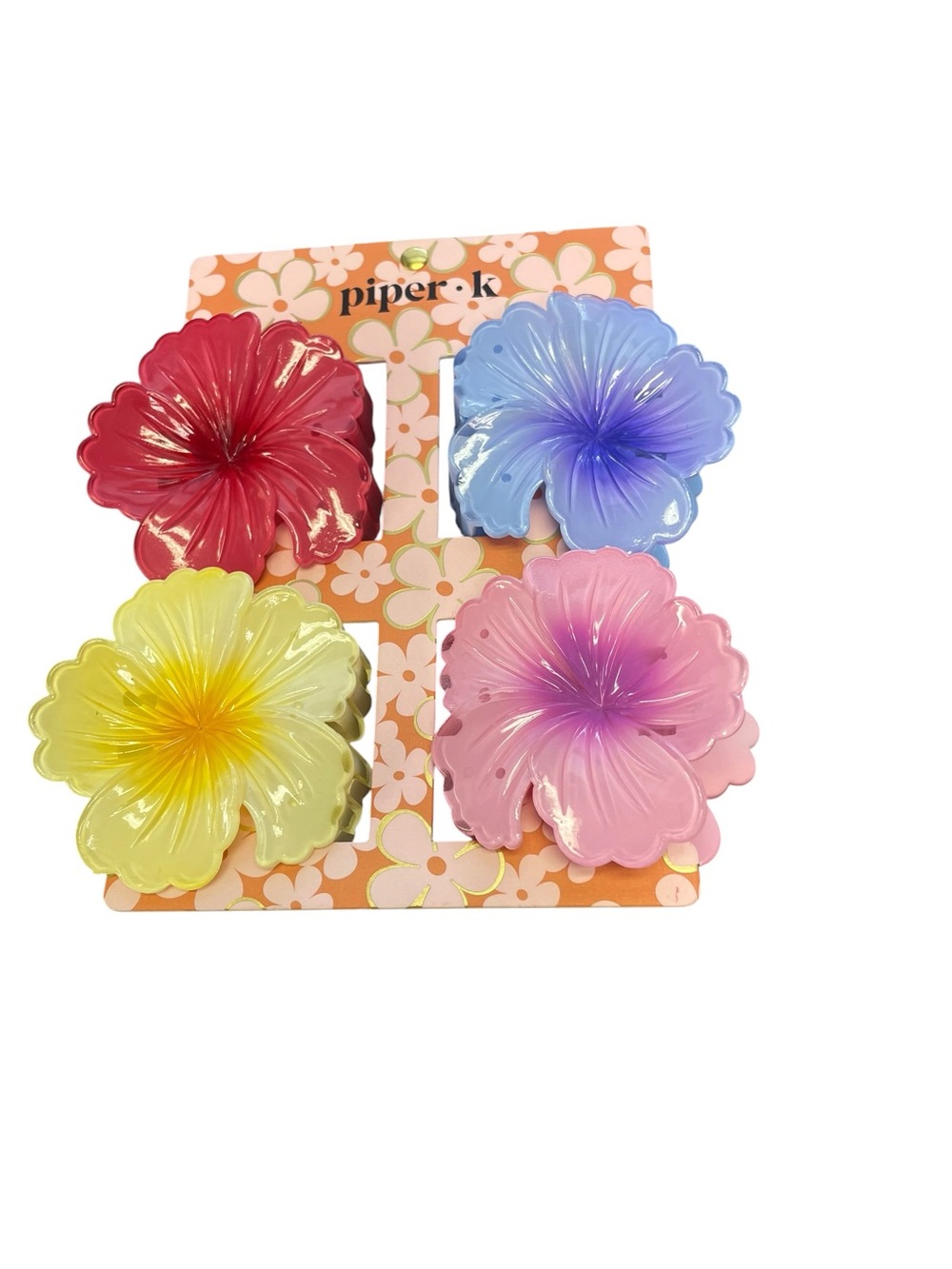 Piper Colorful Glossy Flower hair clips Toppers - Red, Blue, Yellow, Pink